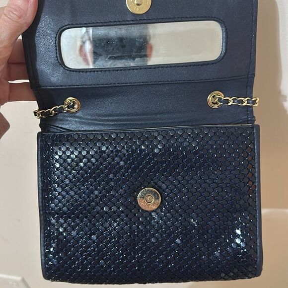 Vintage Whiting and Davis navy mesh bag with chain - Picture 6 of 9